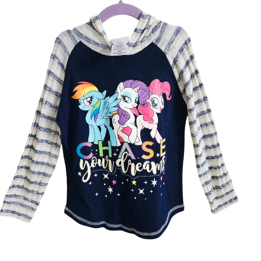 My Little Pony Long Sleeve Tee Shirt With Hood Blue Chase Your Dreams Rainbow S
